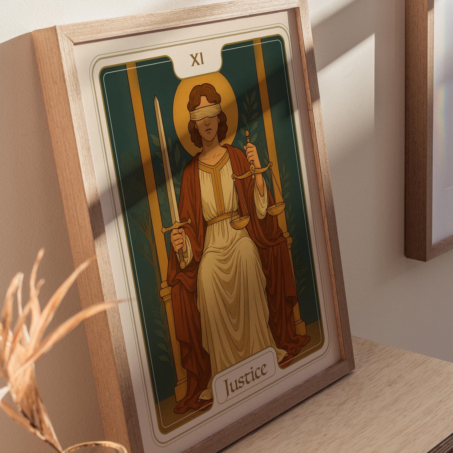 Justice Tarot Card Major Arcana Balance & Truth Divination Art Nouveau Framed Unframed Print Wall Art