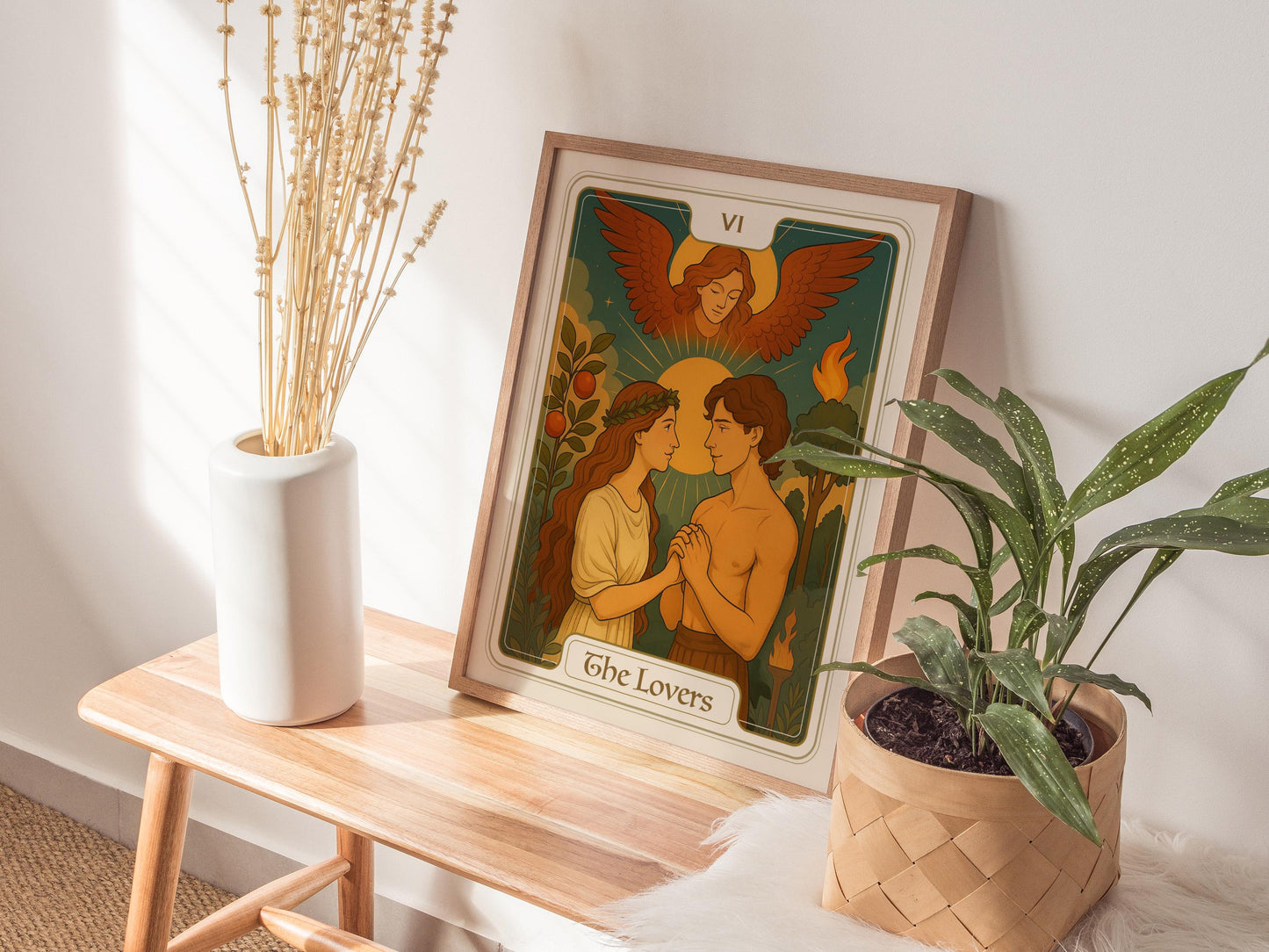 The Lovers Tarot Card Major Arcana Love Divine Union Framed Unframed Art Nouveau Wall Decor