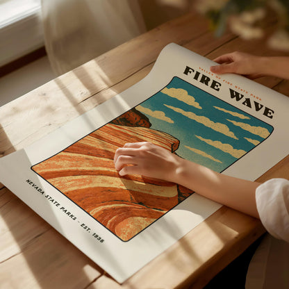 Fire Wave Valley of Fire State Park Nevada Desert Landscape Red Rock Hiking Framed Unframed Travel Print Wall Art