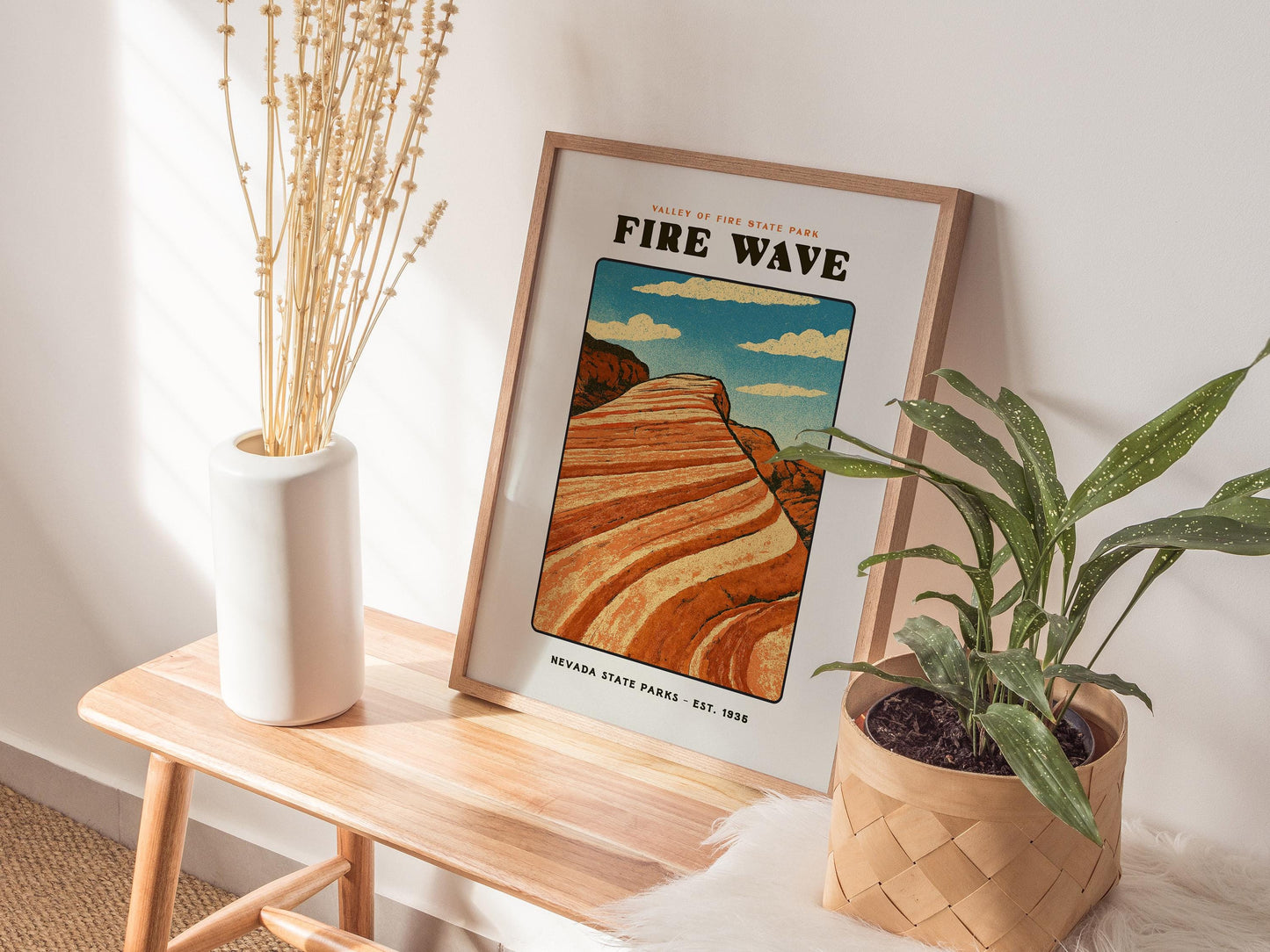 Fire Wave Valley of Fire State Park Nevada Desert Landscape Red Rock Hiking Framed Unframed Travel Print Wall Art