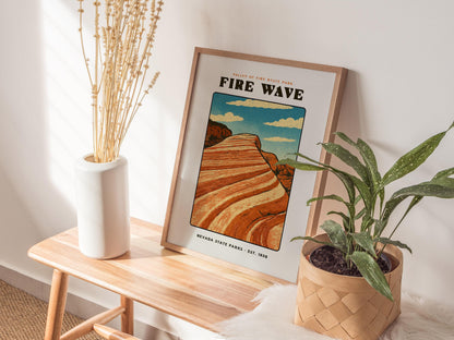 Fire Wave Valley of Fire State Park Nevada Desert Landscape Red Rock Hiking Framed Unframed Travel Print Wall Art