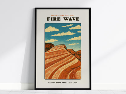 Fire Wave Valley of Fire State Park Nevada Desert Landscape Red Rock Hiking Framed Unframed Travel Print Wall Art