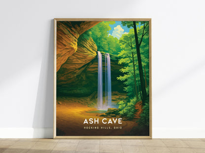 Ash Cave Hocking Hills Ohio Waterfall Nature Trail Wall Art Hiking Travel Print