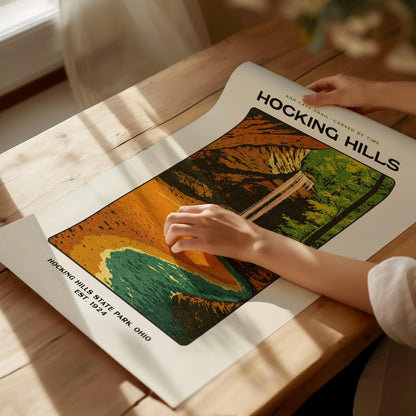 Hocking Hills Ohio State Park Ash Cave Trail Vintage Block Print Wall Art