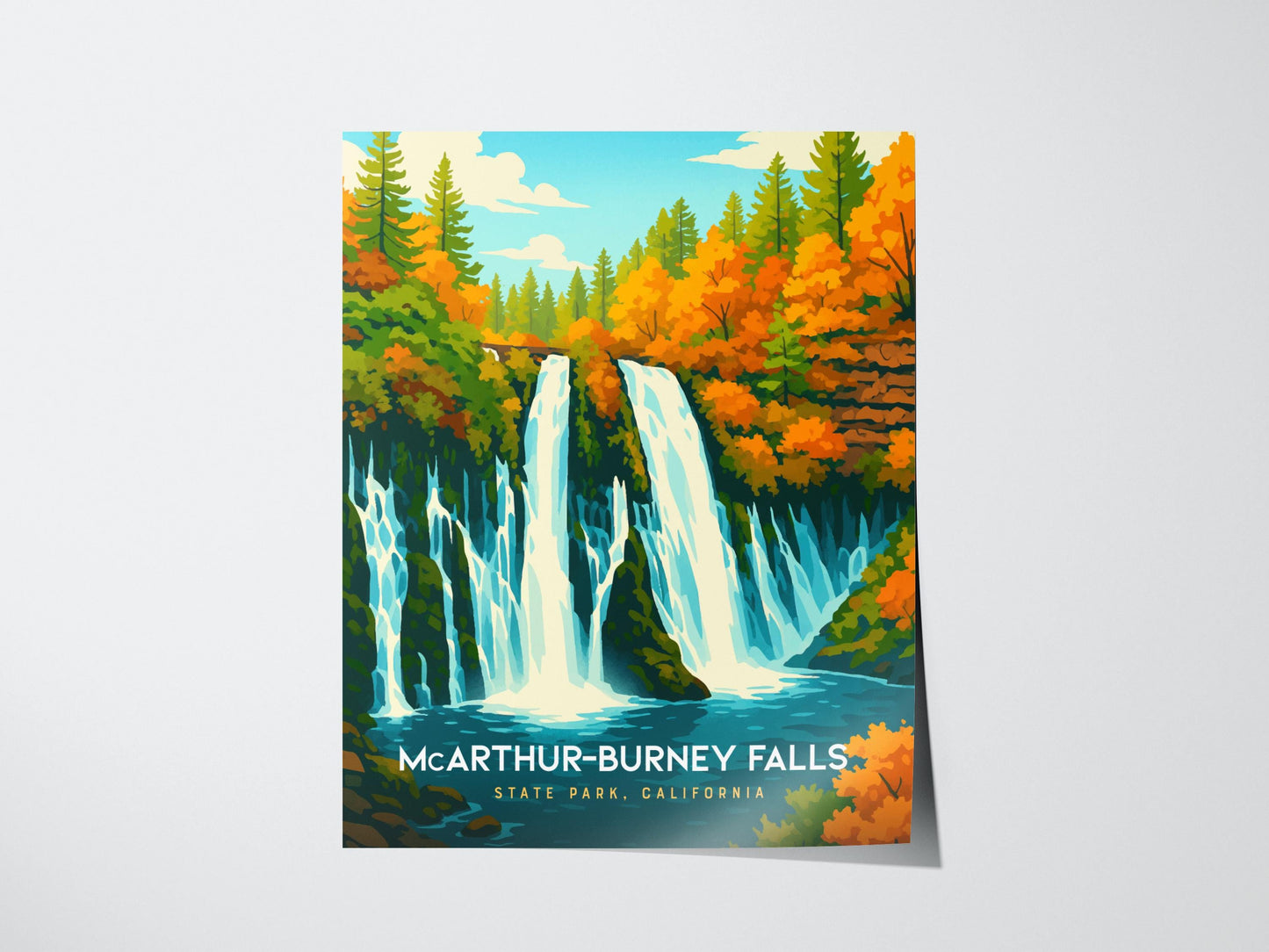 McArthur-Burney Falls California Waterfall Framed Travel Print Wall Art