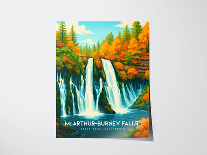 McArthur-Burney Falls California Waterfall Framed Travel Print Wall Art