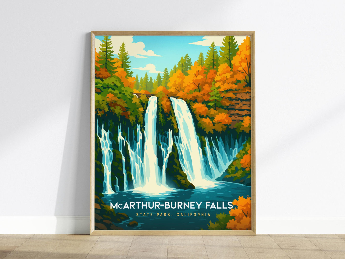 McArthur-Burney Falls California Waterfall Framed Travel Print Wall Art