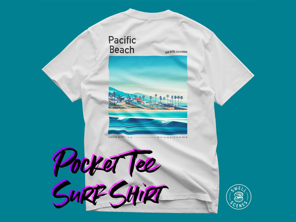 Pacific Beach surf shirt vintage pocket tee with PB surfing design