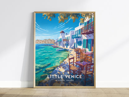 Little Venice Mykonos Greek Island Framed Travel Print Wall Art