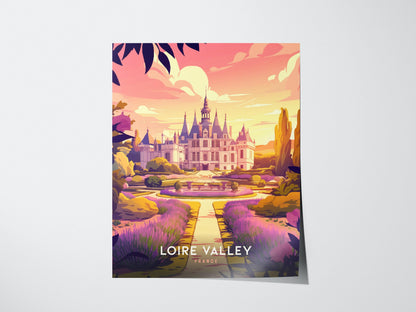 Loire Valley France Chateau Lavender Garden Framed Travel Print Wall Art