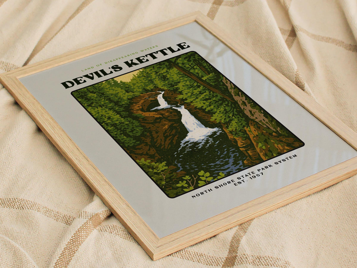 Devils Kettle Minnesota Vintage Travel Poster Block Print Wall Art