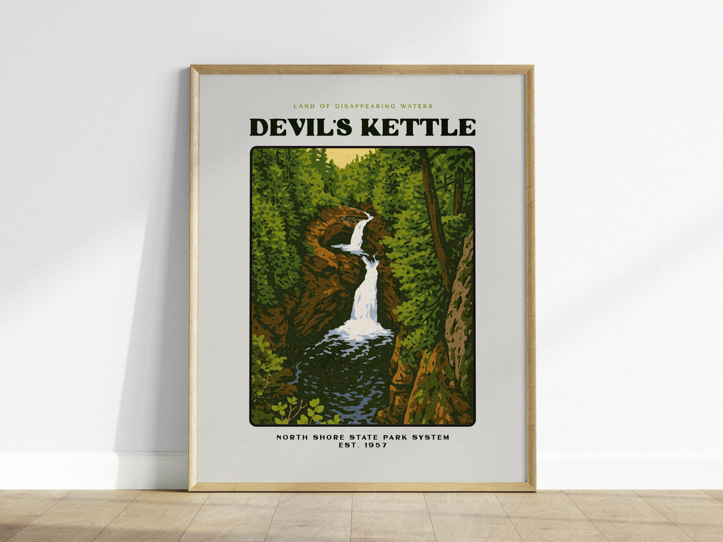 Devils Kettle Minnesota Vintage Travel Poster Block Print Wall Art