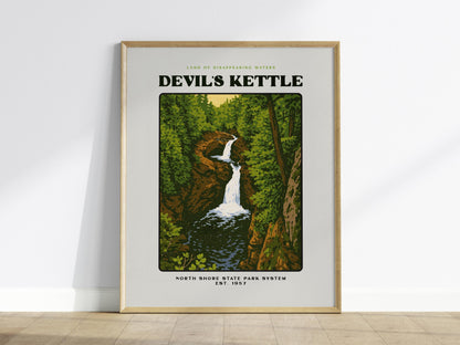 Devils Kettle Minnesota Vintage Travel Poster Block Print Wall Art