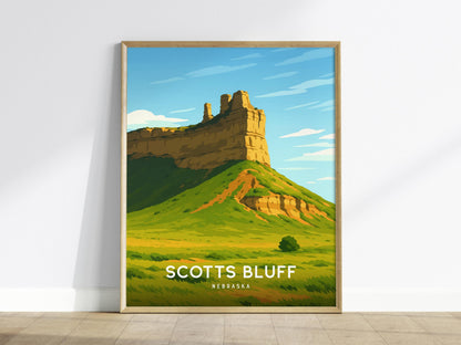 Scotts Bluff National Monument poster featuring Nebraska Oregon Trail landmark with dramatic bluff formations western wall art