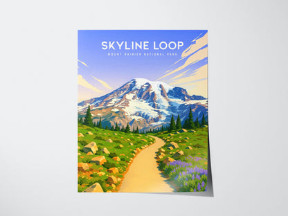 Skyline Loop Trail Mount Rainier National Park Framed Travel Print Wall Art
