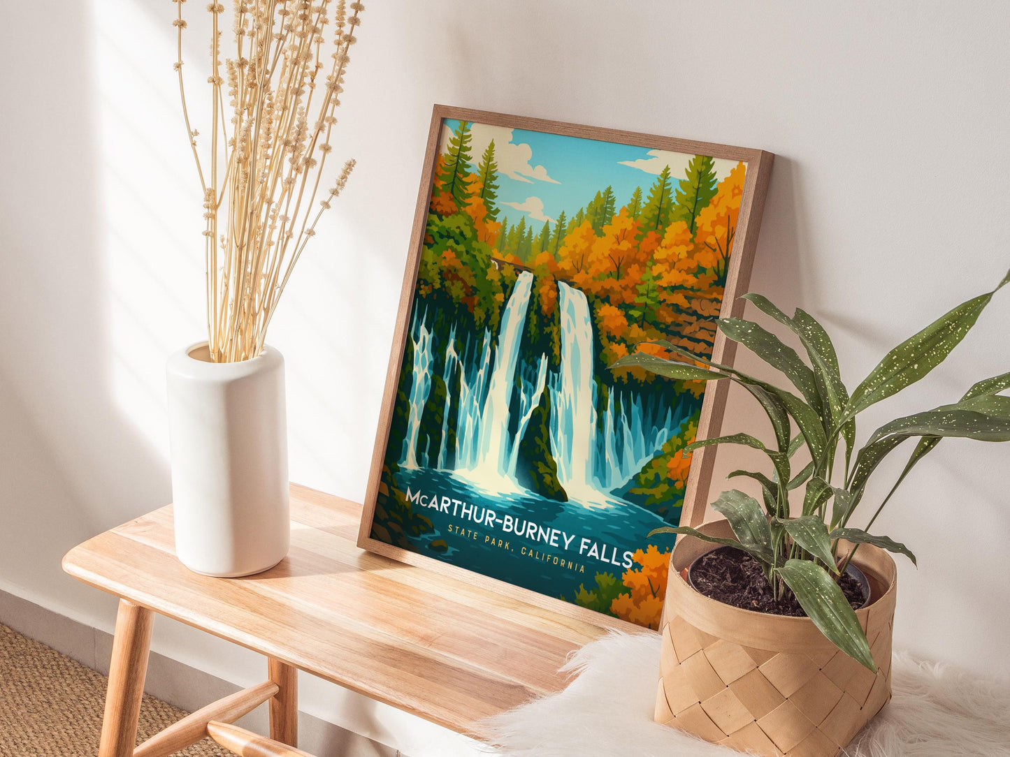McArthur-Burney Falls California Waterfall Framed Travel Print Wall Art