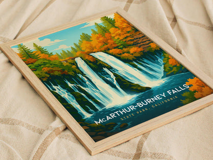 McArthur-Burney Falls California Waterfall Framed Travel Print Wall Art