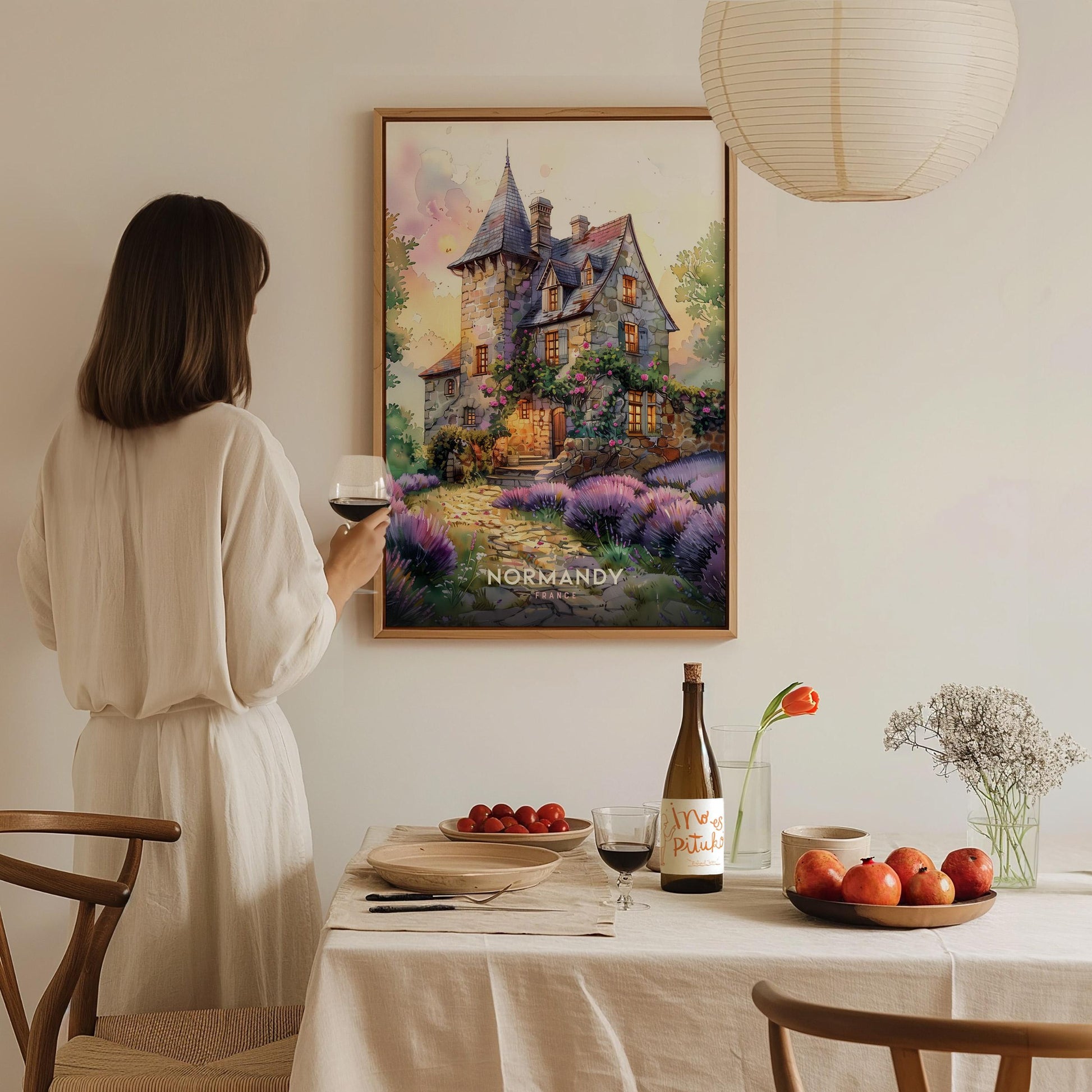 French countryside gallery wall set featuring the Normandy thatched cottage poster as the focal piece