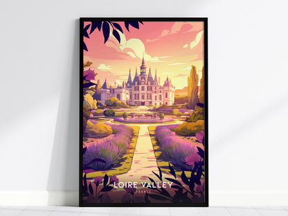 Loire Valley France Chateau Lavender Garden Framed Travel Print Wall Art