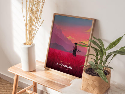 Aso-Kuju National Park Japan Samurai Travel Print Wall Art