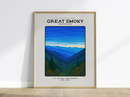 Great Smoky Mountains Block Print | Vintage National Park Wall Art