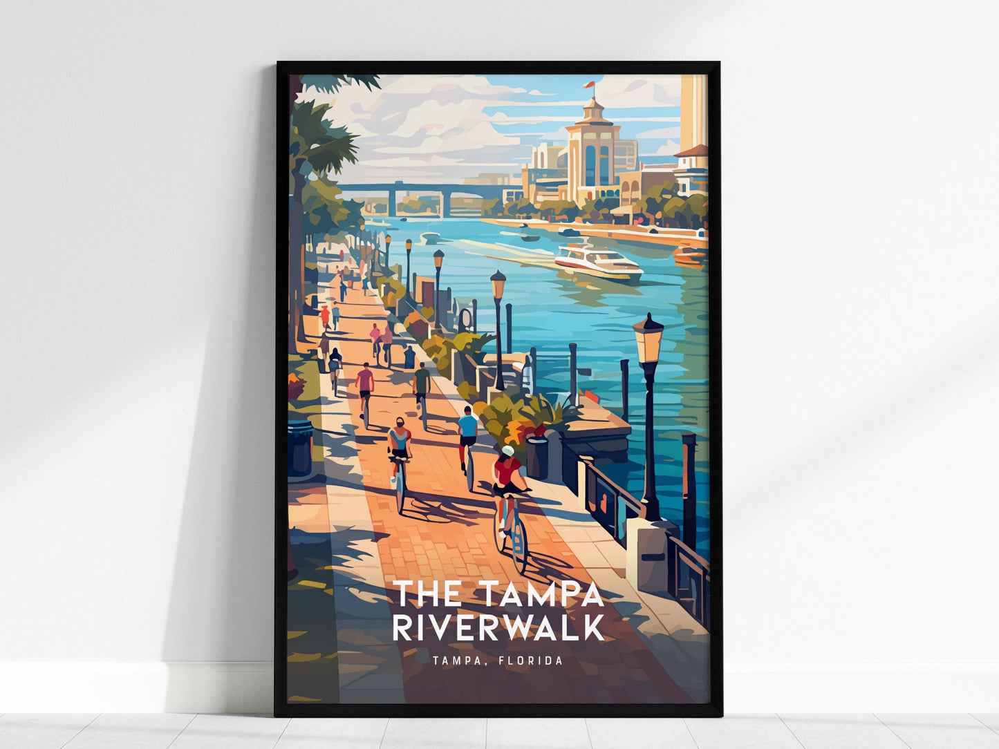 Tampa Bay Riverwalk Downtown Tampa Florida Travel Print Framed Wall Art