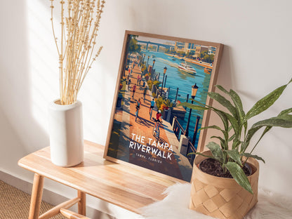 Tampa Bay Riverwalk Downtown Tampa Florida Travel Print Framed Wall Art