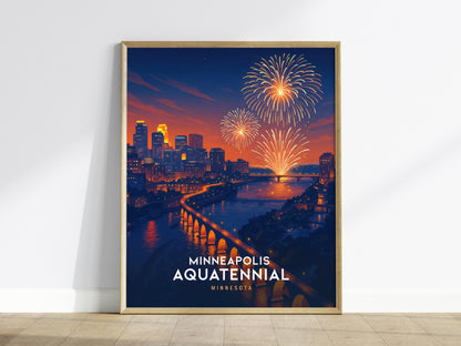 Minneapolis Aquatennial Fireworks Over Stone Arch Bridge Minnesota Wall Art