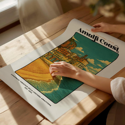 Amalfi Coast Italy Vintage Block Print Travel Art