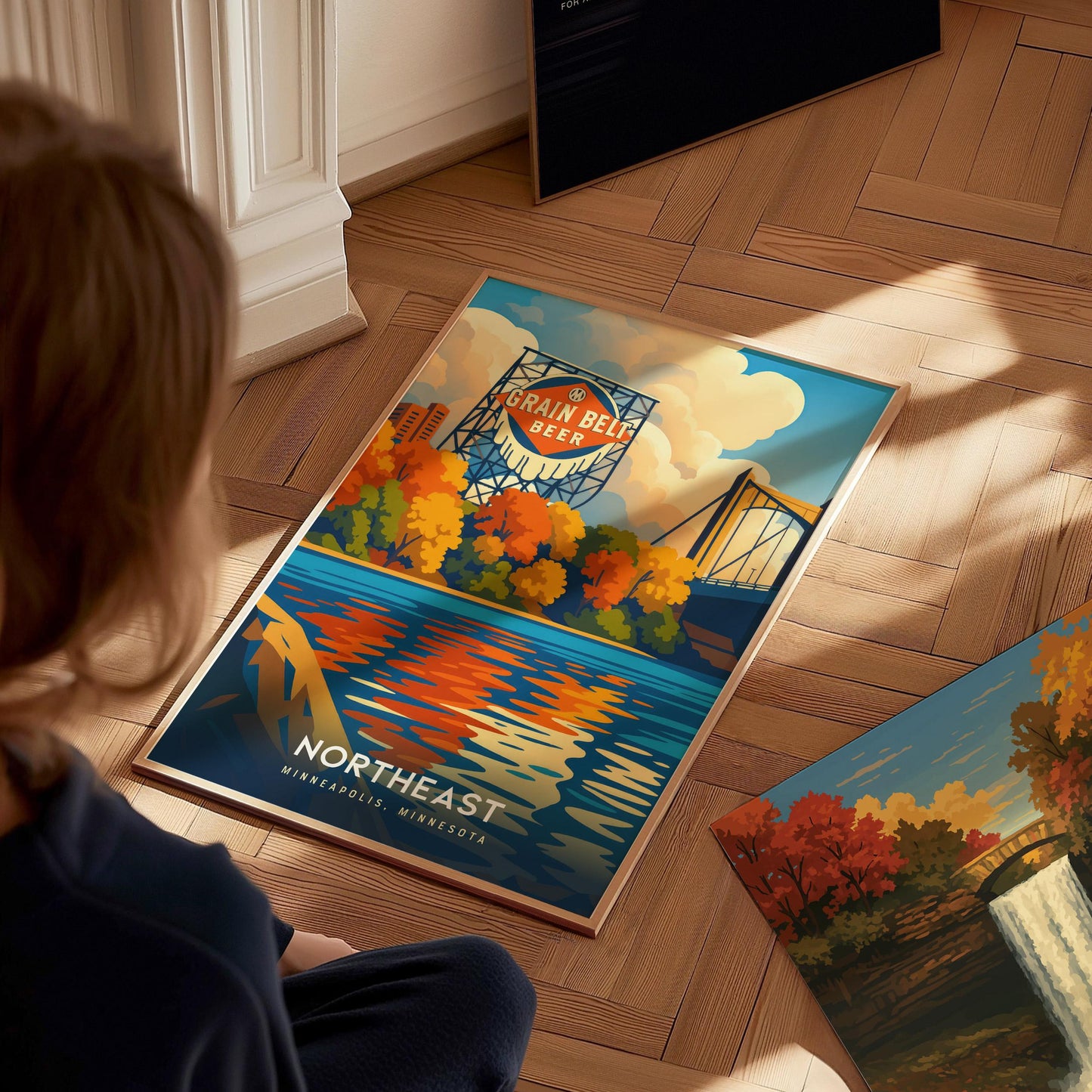 Modern Minneapolis gallery wall set featuring the Grain Belt Beer Sign poster as the focal piece