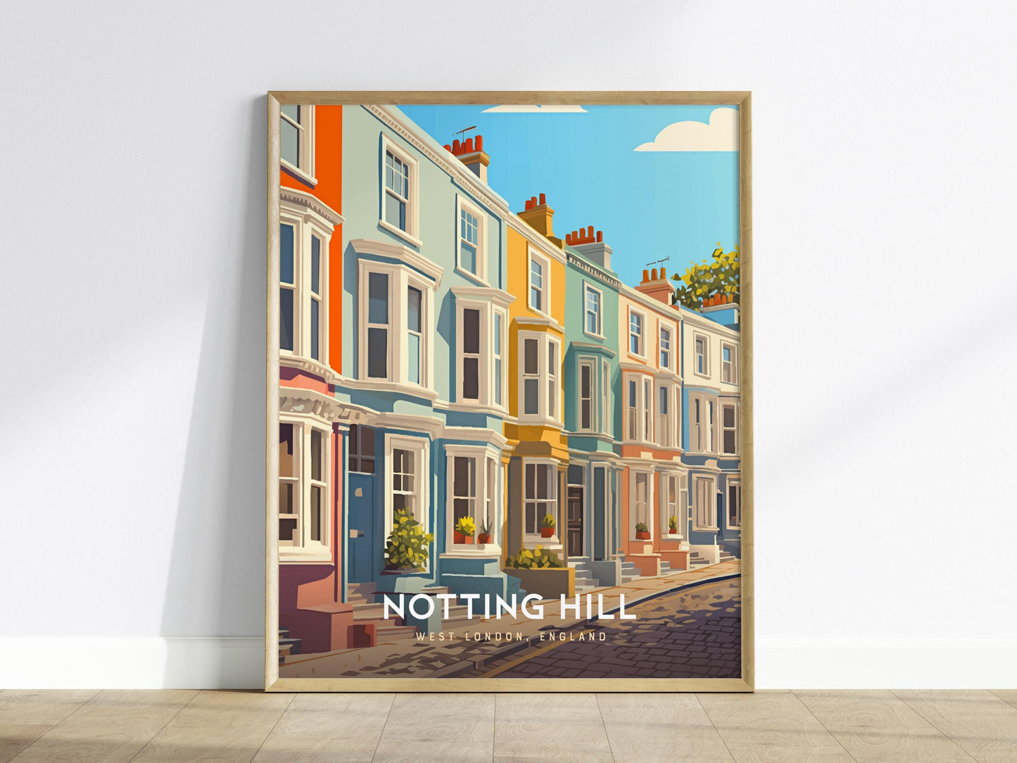 Notting Hill London Pastel Townhouses England UK Framed Unframed Travel Print Wall Art