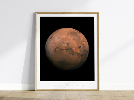 Framed poster of Mars on a white wall