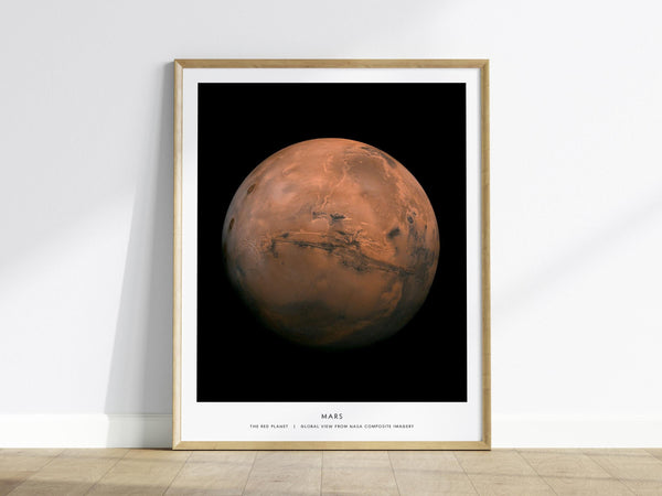 Framed poster of Mars on a white wall