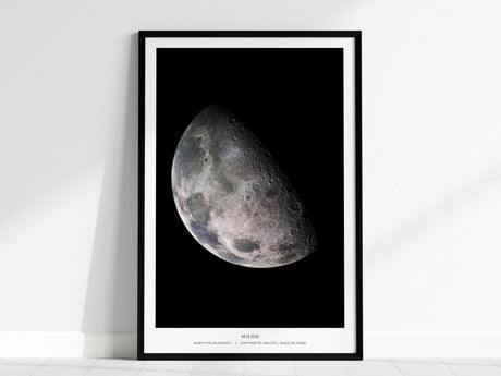 Framed print of the moon on a white wall
