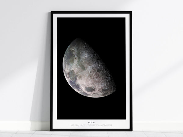 Framed print of the moon on a white wall