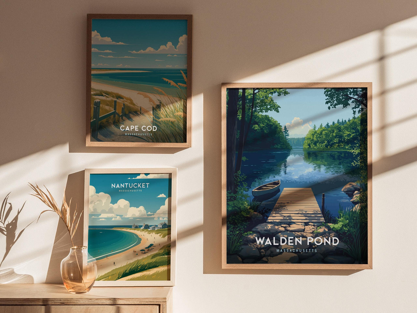Walden Pond Massachusetts Nature Canoe & Dock Framed Unframed Travel Print Wall Art