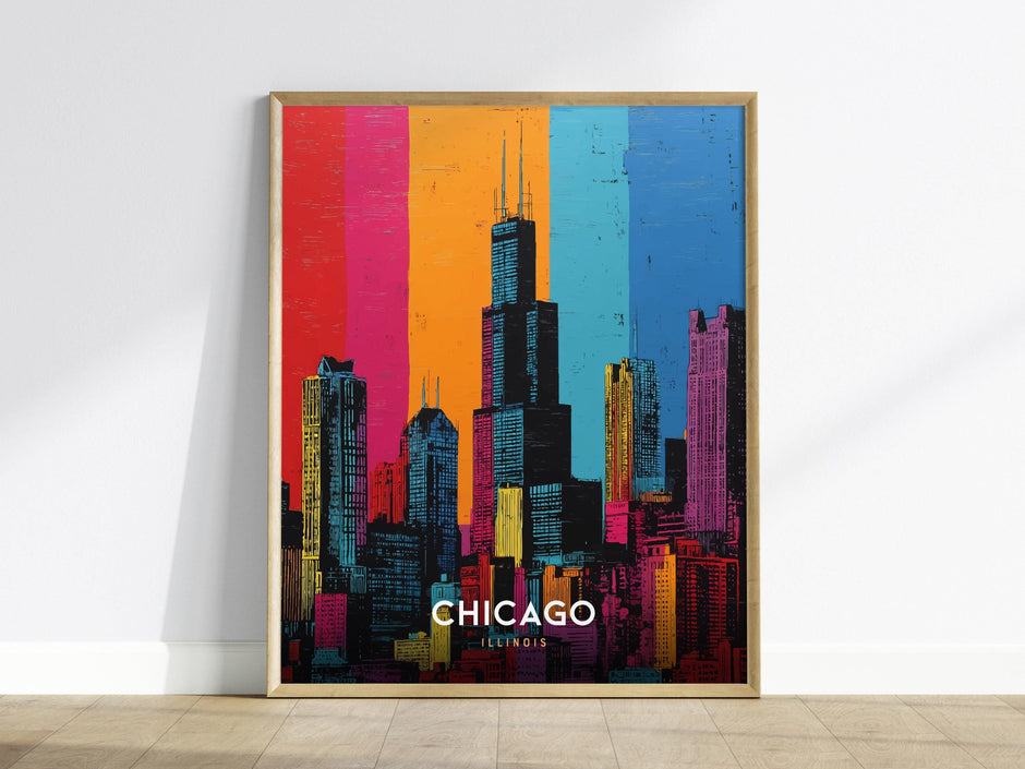 Chicago Skyline Pop Art Warhol Style Illinois Travel Print Wall Art