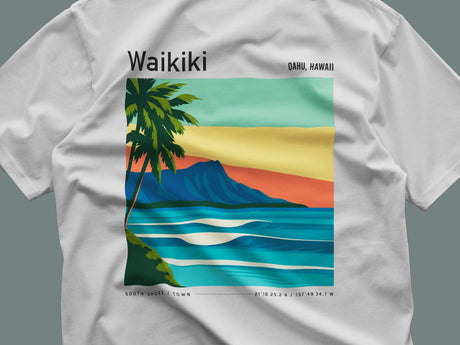 Waikiki South Shore vintage surf pocket tee featuring Hawaii Oahu design with Diamond Head on premium cotton shirt