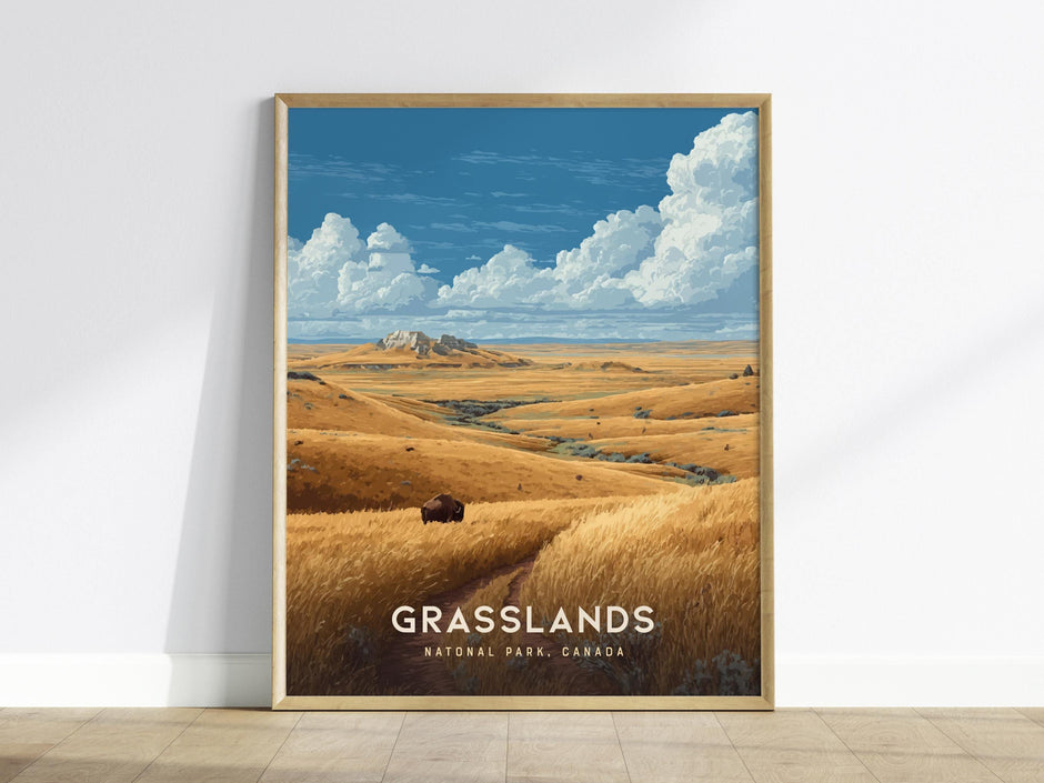 Grasslands National Park Bison Canadian Landscape Framed Unframed Travel Print Wall Art
