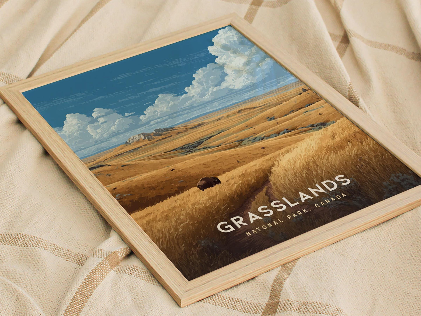 Grasslands National Park Bison Canadian Landscape Framed Unframed Travel Print Wall Art
