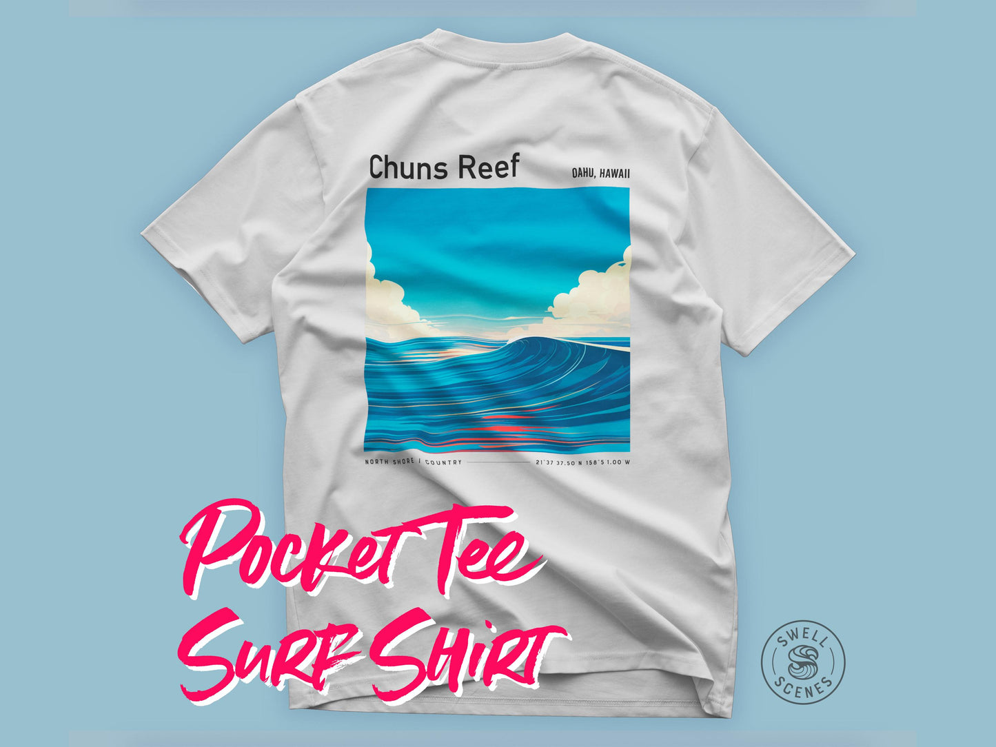 Chuns Reef North Shore Oahu Hawaii Vintage Surf Shirt Pocket Tee Classic HI Surfer T-Shirt Gift Iconic Surfing Wave Beach Wear Apparel