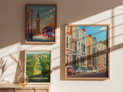 Notting Hill London Pastel Townhouses England UK Framed Unframed Travel Print Wall Art