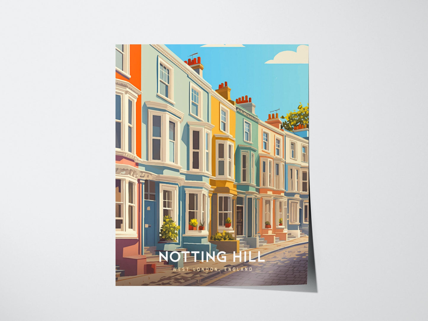 Notting Hill London Pastel Townhouses England UK Framed Unframed Travel Print Wall Art
