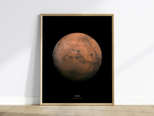 Framed poster of Mars on a white wall