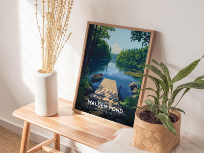 Walden Pond Massachusetts Nature Canoe & Dock Framed Unframed Travel Print Wall Art