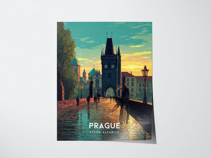 Prague Czech Republic Charles Bridge Sunset European Cityscape Framed Unframed Travel Print Wall Art