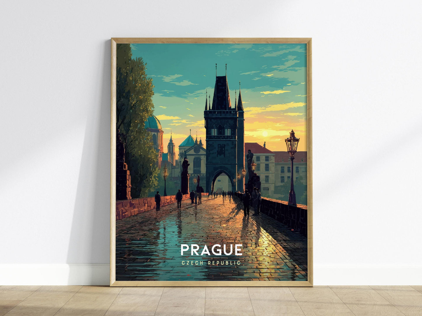 Prague Czech Republic Charles Bridge Sunset European Cityscape Framed Unframed Travel Print Wall Art