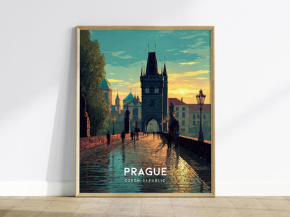Prague Czech Republic Charles Bridge Sunset European Cityscape Framed Unframed Travel Print Wall Art