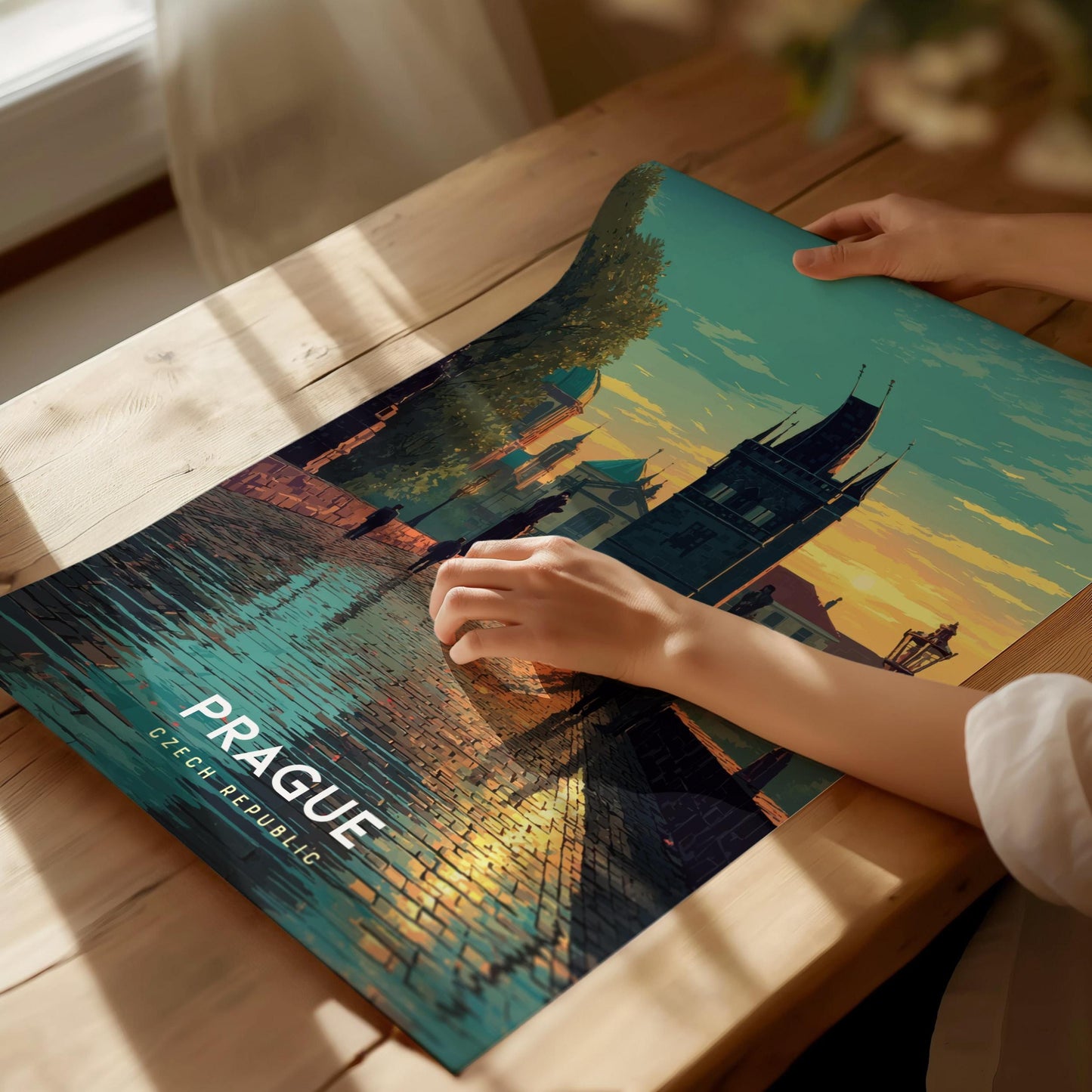 Prague Czech Republic Charles Bridge Sunset European Cityscape Framed Unframed Travel Print Wall Art