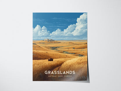 Grasslands National Park Bison Canadian Landscape Framed Unframed Travel Print Wall Art